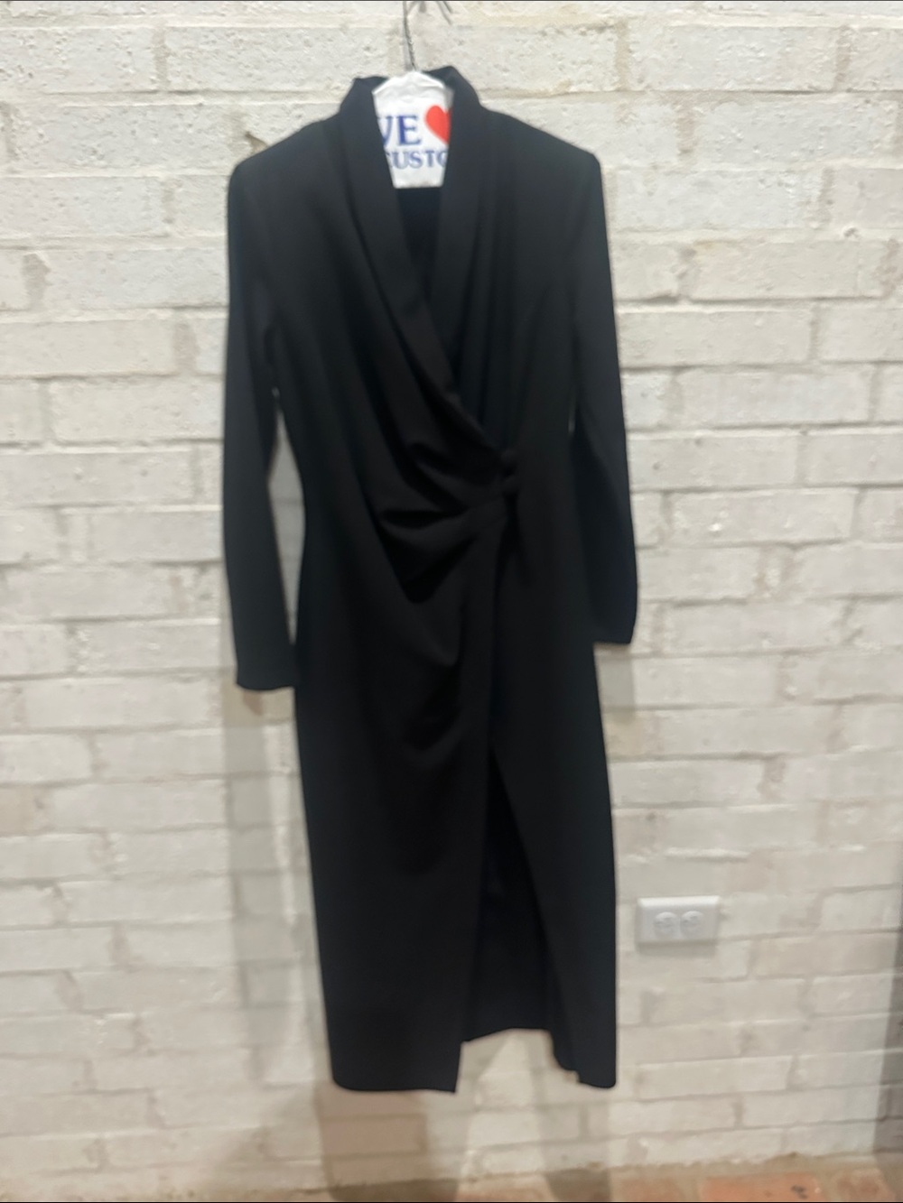 Black Long-Sleeve Draped Wrap Dress